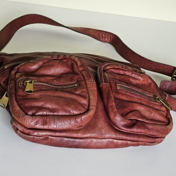 Liebeskind Crossbody Bag Anny Fire Red Aged Leather Zip Flannel Plaid Lined Boho - Picture 5 of 16